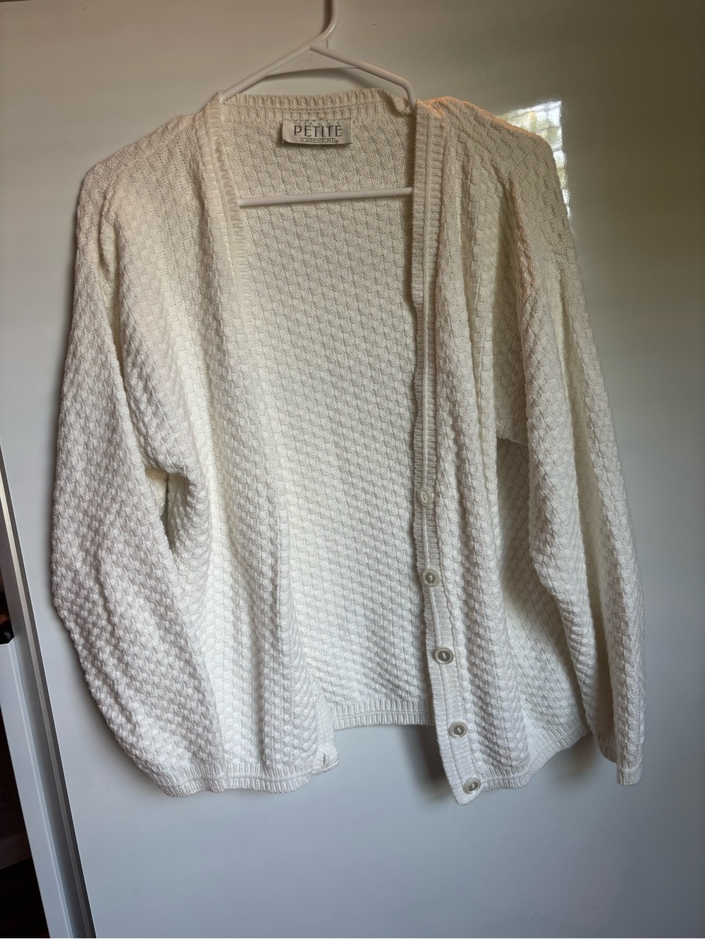Petite Sophisticate white Textured Button Cardigan
